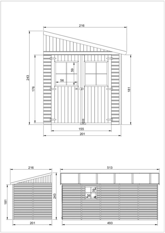 Drewniany domek ogrodowy i podłoga Timbela 9,9 m² M341M341G Konstrukcja panelowa, z trzech ścian, grubość deski 17 mm, 1 szt.