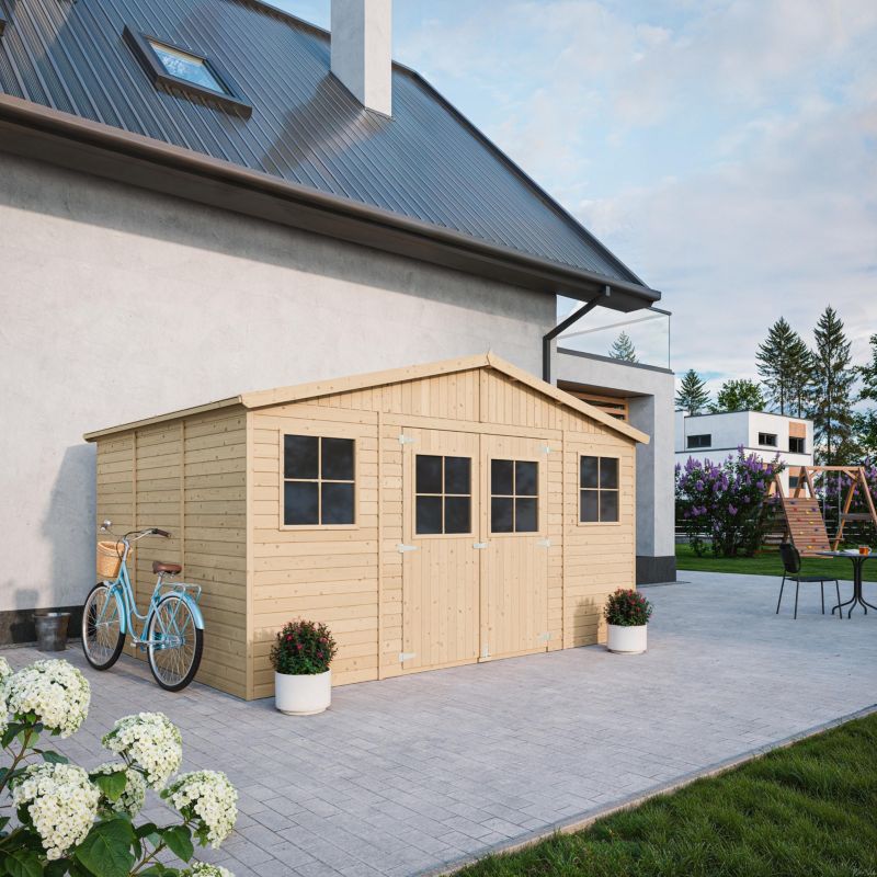 Drewniany domek ogrodowy i podłoga Timbela M331M331G 12 m² konstrukcja panelowa drewno naturalne grubość deski 17 mm 1 szt.