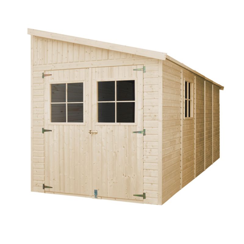 Drewniany domek ogrodowy Timbela 10,1 m² M341A Konstrukcja panelowa, drewno naturalne, grubość deski 17 mm, 1 szt.