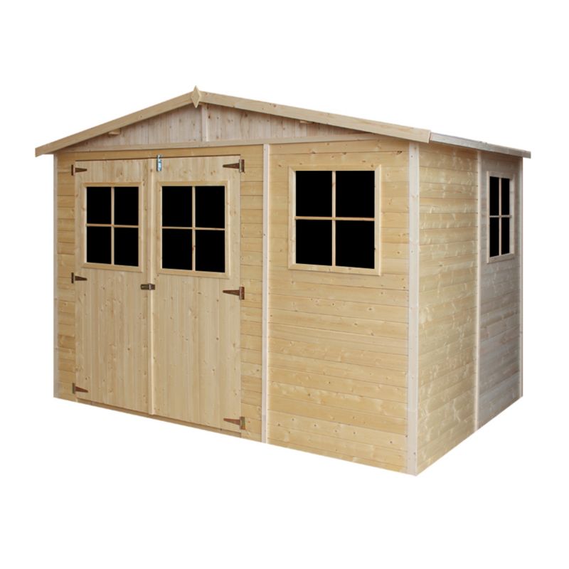 Drewniany domek ogrodowy Timbela 6 m² M334 Konstrukcja panelowa, drewno naturalne, grubość deski 17 mm, 1 szt.