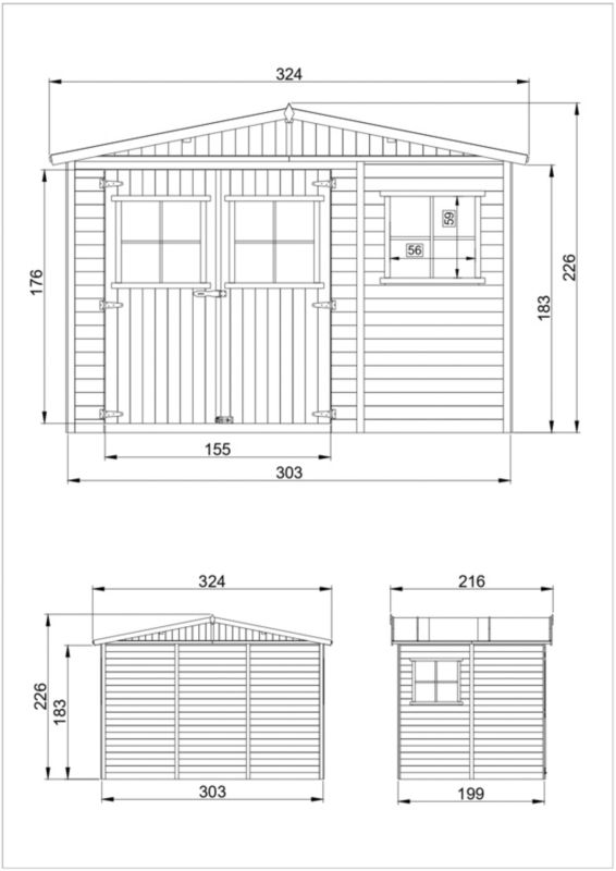 Drewniany domek ogrodowy Timbela 6 m² M334 Konstrukcja panelowa, drewno naturalne, grubość deski 17 mm, 1 szt.