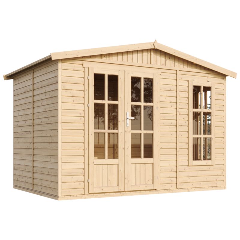 Drewniany domek ogrodowy Timbela 6 m² M334FB Konstrukcja panelowa, drewno naturalne, grubość deski 17 mm, 1 szt.