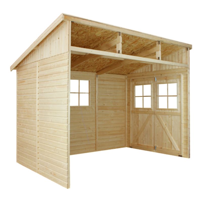 Drewniany domek ogrodowy Timbela 6 m² M339 Konstrukcja panelowa, z trzech ścian, grubość deski 17 mm, 1 szt.