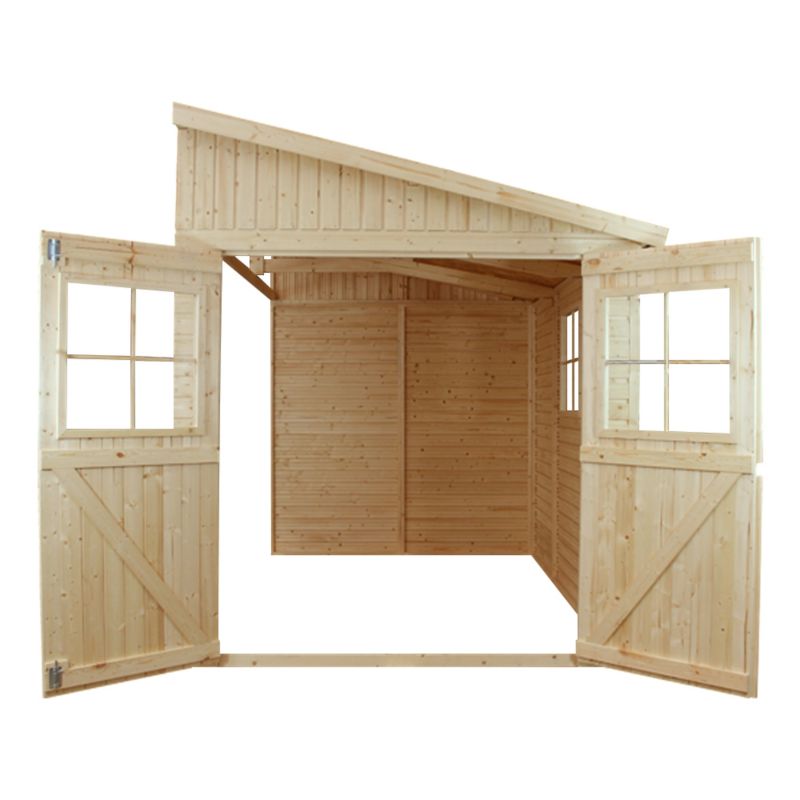 Drewniany domek ogrodowy Timbela 6 m² M339 Konstrukcja panelowa, z trzech ścian, grubość deski 17 mm, 1 szt.