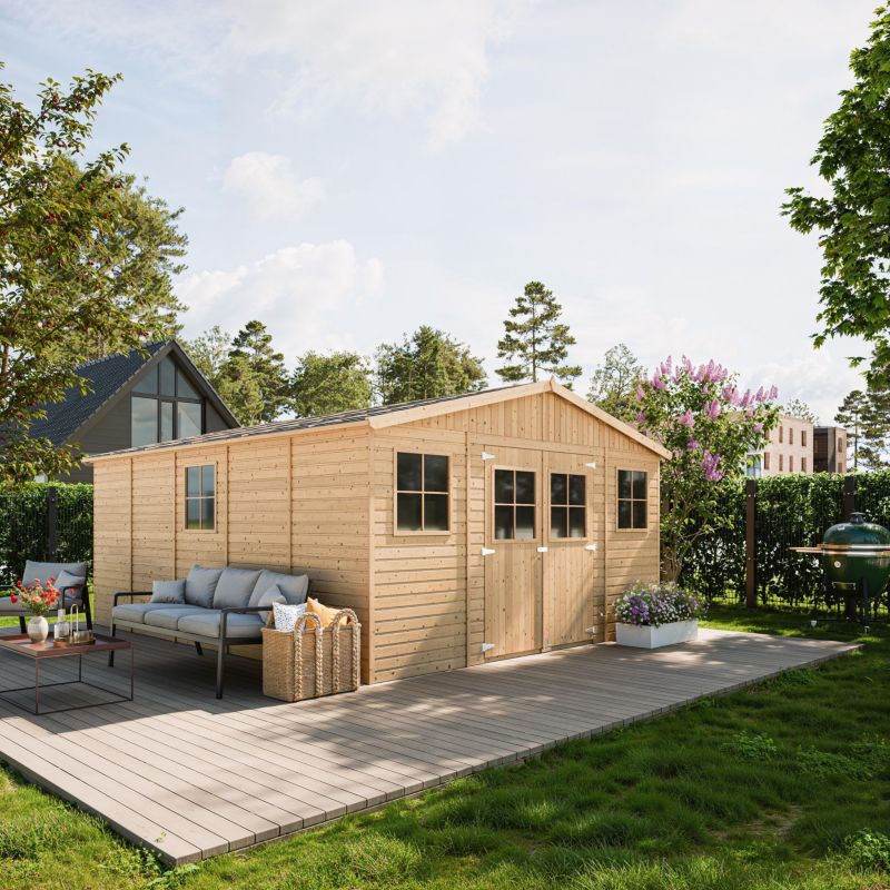 Drewniany domek ogrodowy Timbela M333 20 m² konstrukcja panelowa drewno naturalne grubość deski 17 mm 1 szt.