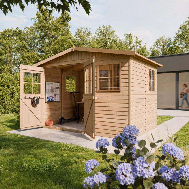 Drewniany domek ogrodowy Timbela M334 6 m² konstrukcja panelowa drewno naturalne grubość deski 17 mm 1 szt.