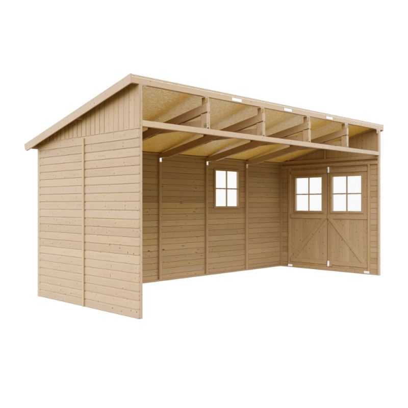 Drewniany domek ogrodowy Timbela M341 9.9 m² konstrukcja panelowa z trzech ścian grubość deski 17 mm 1 szt.