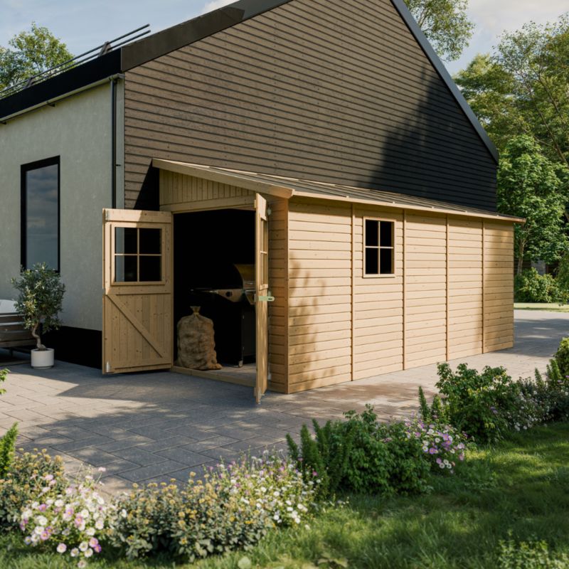 Drewniany domek ogrodowy Timbela M341 9.9 m² konstrukcja panelowa z trzech ścian grubość deski 17 mm 1 szt.