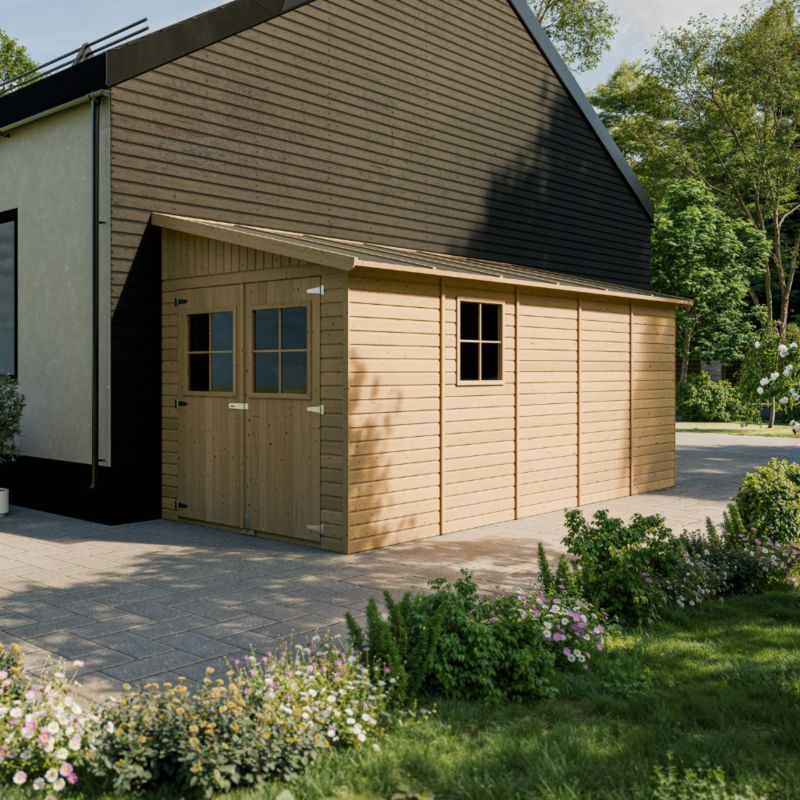 Drewniany domek ogrodowy Timbela M341 9.9 m² konstrukcja panelowa z trzech ścian grubość deski 17 mm 1 szt.