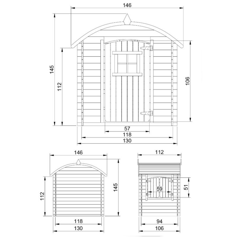 Drewniany domek zabaw Timbela bez podłogi 1,1 m2, M505-1, drewno naturalne, grubość deski 19 mm, 1 szt.