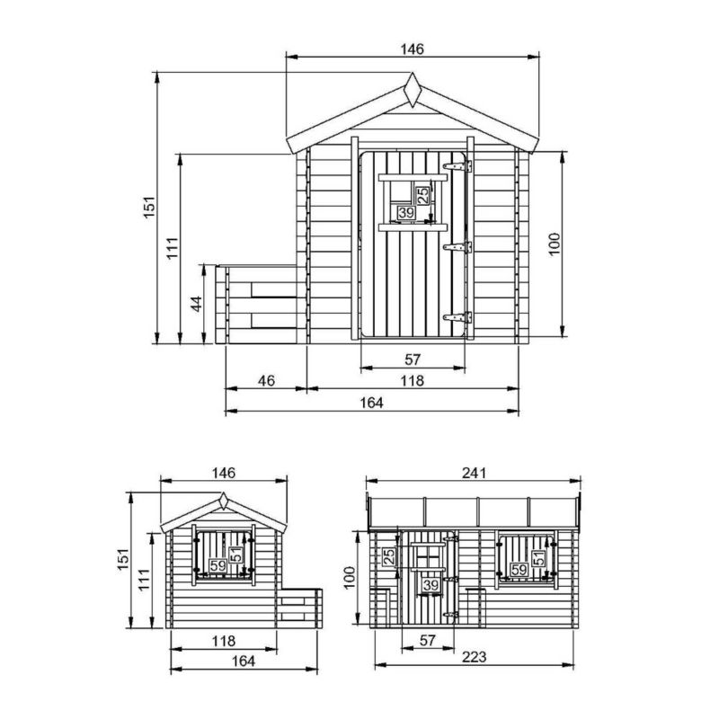 Drewniany domek zabaw Timbela z 2 drzwiami 2,63 m2, M503, grubość płyty 19 mm, 1 szt.