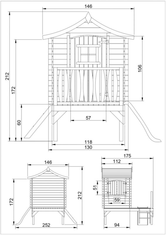 Drewniany domek zabaw ze zjeżdżalniami Timbela 1,1 m2, M550A na palach, grubość płyty 19 mm, 1 szt.