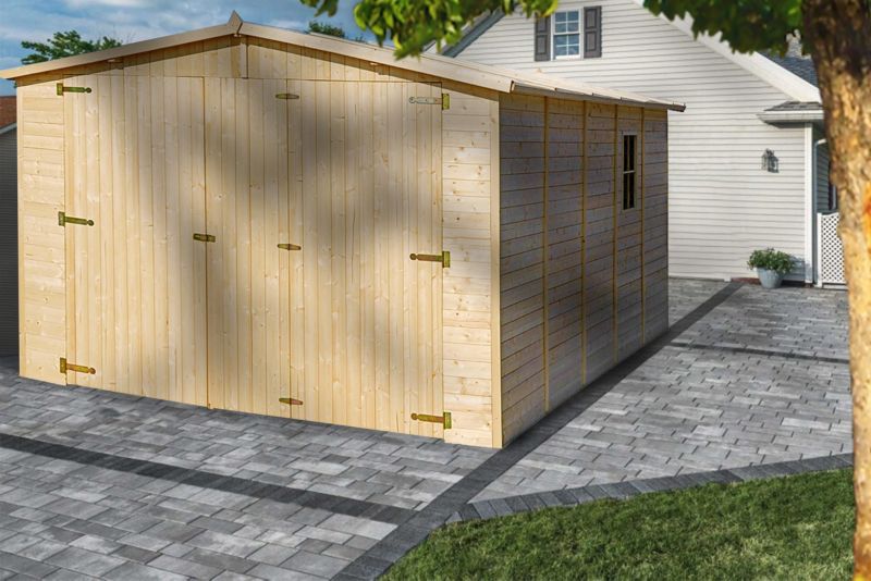 Drewniany garaż ogrodowy Timbela 15 m² M101 drewno naturalne, grubość deski 17 mm, 1 szt.