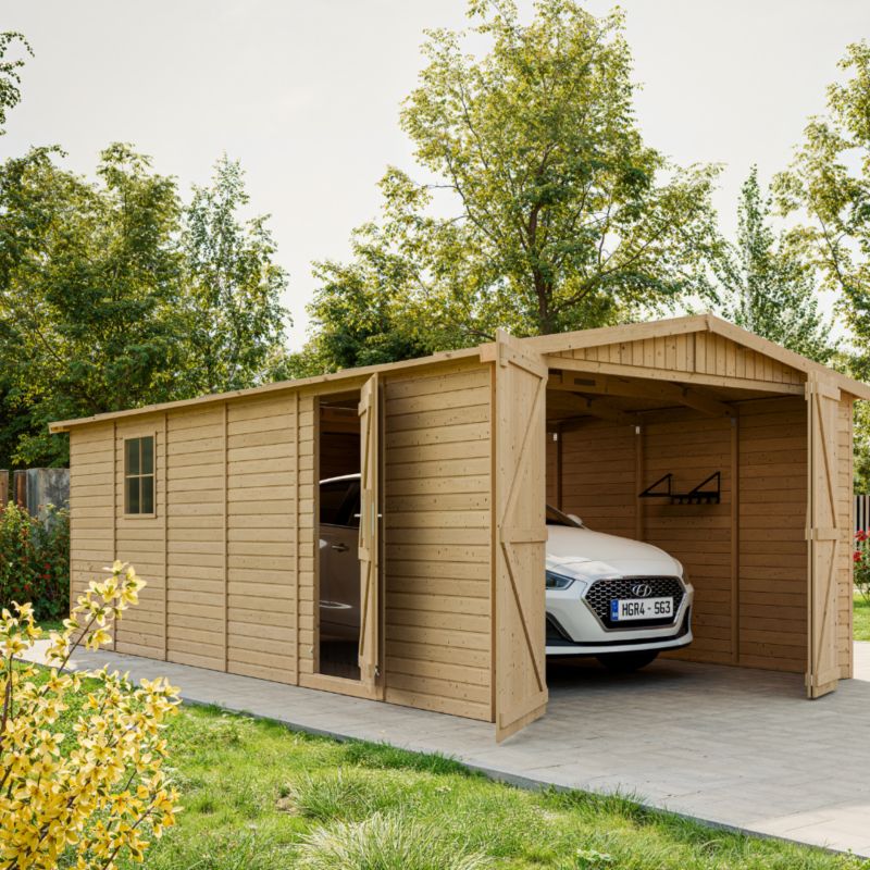 Drewniany garaż ogrodowy Timbela M102 18 m² drewno naturalne grubość deski 17 mm 1 szt.