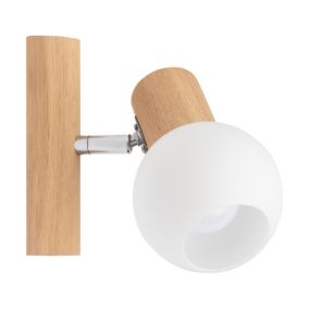 Drewniany Kinkiet SPOT Light  1xE14 Max.40W Dąb Olejowany FSC z Białym Szkłem, Polski Producent, 1 szt.