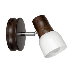 Drewniany Kinkiet SPOT Light  1xE14 Max.40W Drewno Bukowe Orzechowe FSC z Białym Kloszem, Polski Producent 1 szt.