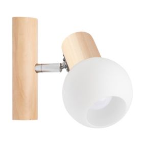 Drewniany Kinkiet SPOT Light  1xE14 Max.40W Naturalna Brzoza FSC, Biały Klosz, Polski Producent, 1 szt.