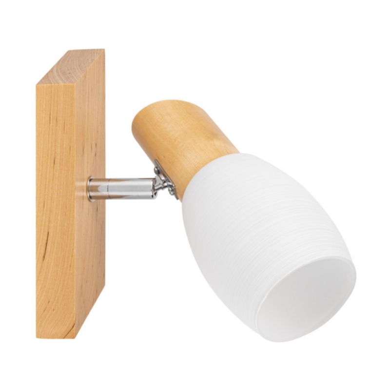 Drewniany Kinkiet SPOT Light  1xE14 Max.40W Naturalna Brzoza FSC, Biały Szklany Klosz, Polski Producent, 1 szt.