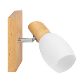 Drewniany Kinkiet SPOT Light  1xE14 Max.40W Naturalna Brzoza FSC, Biały Szklany Klosz, Polski Producent, 1 szt.