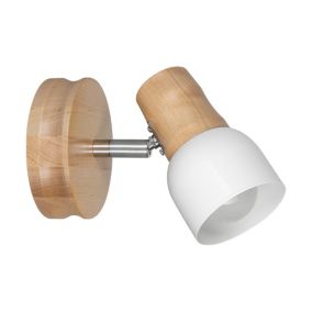 Drewniany Kinkiet SPOT Light  1xE14 Max.40W Naturalna Brzoza FSC z Białym Kloszem, Polski Producent, 1 szt.