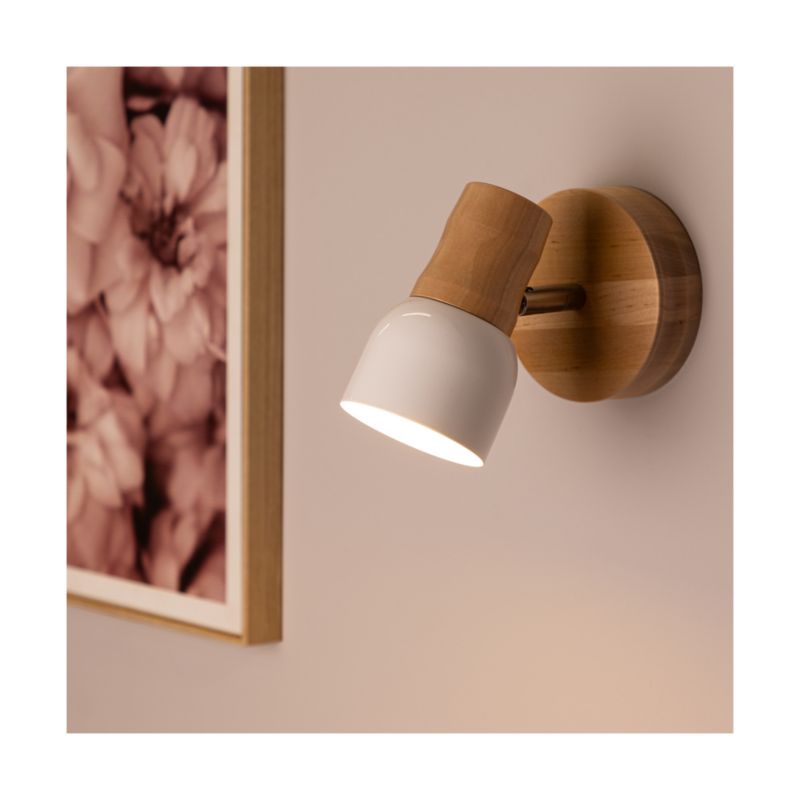 Drewniany Kinkiet SPOT Light  1xE14 Max.40W Naturalna Brzoza FSC z Białym Kloszem, Polski Producent, 1 szt.