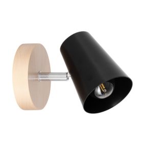 Drewniany Kinkiet SPOT Light  1xE14 Max.40W Naturalna Brzoza z Czarnym Kloszem, Polski Producent, 1 szt.