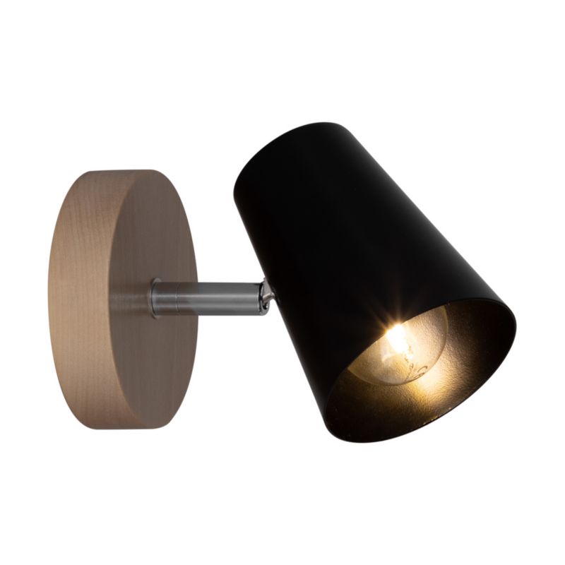 Drewniany Kinkiet SPOT Light  1xE14 Max.40W Naturalna Brzoza z Czarnym Kloszem, Polski Producent, 1 szt.