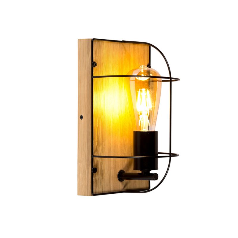 Drewniany Kinkiet SPOT Light 1xE27 Max.15W LED Dąb Olejowany FSC z Akcentem Czerni, Polski Producent, 1 szt.
