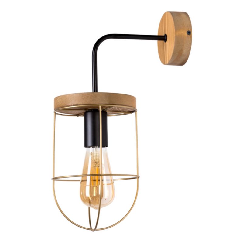 Drewniany Kinkiet SPOT Light 1xE27 Max.15W LED Drewno Sosnowe Brązowe FSC z Złotymi Detalami, Polski Producent, 1 szt.