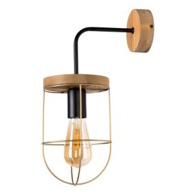 Drewniany Kinkiet SPOT Light 1xE27 Max.15W LED Drewno Sosnowe Brązowe FSC z Złotymi Detalami, Polski Producent, 1 szt.