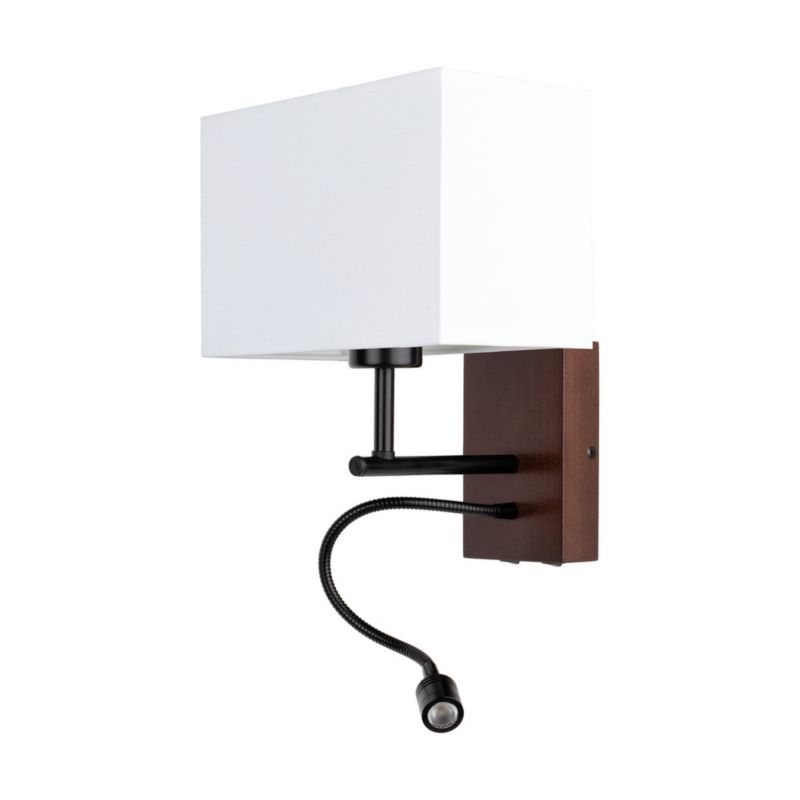 Drewniany Kinkiet SPOT Light 1xE27 Max.25W, 1xLED 2,5W Drewno Bukowe Orzechowe FSC z Białym Abażurem, 1 szt.