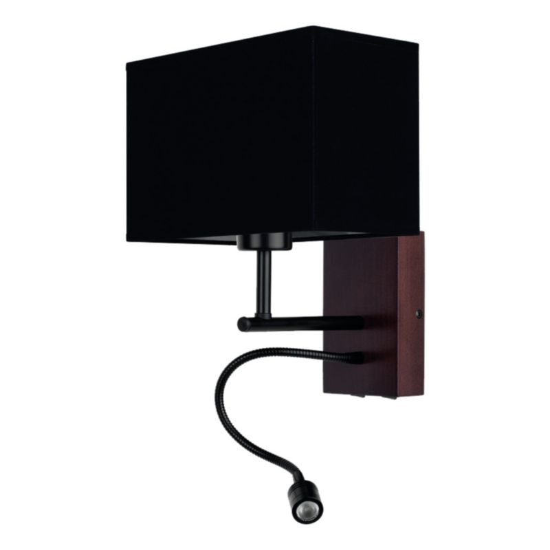 Drewniany Kinkiet SPOT Light 1xE27 Max.25W, 1xLED 2,5W Drewno Bukowe Orzechowe FSC z Czarnym Abażurem, 1 szt.
