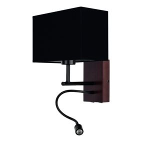 Drewniany Kinkiet SPOT Light 1xE27 Max.25W, 1xLED 2,5W Drewno Bukowe Orzechowe FSC z Czarnym Abażurem, 1 szt.