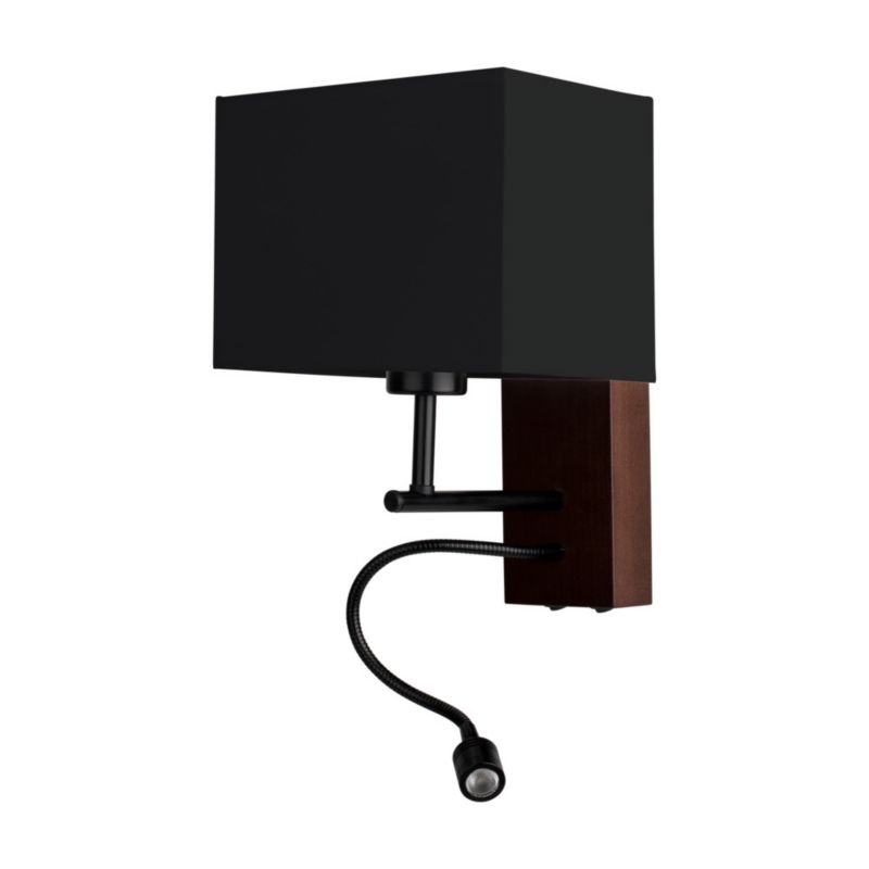 Drewniany Kinkiet SPOT Light 1xE27 Max.25W, 1xLED 2,5W Drewno Bukowe Orzechowe FSC z Czarnym Abażurem, 1 szt.