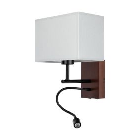 Drewniany Kinkiet SPOT Light 1xE27 Max.25W, 1xLED 2,5W Drewno Bukowe Orzechowe FSC z Szarym Abażurem, 1 szt.