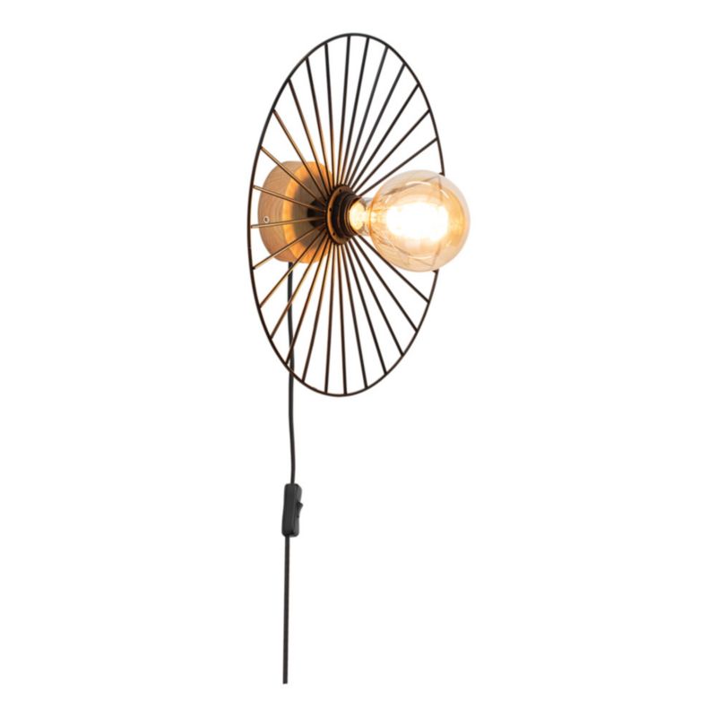 Drewniany Kinkiet SPOT Light 1xE27 Max.25W Dąb Olejowany FSC w Połączeniu z Czarnym Kloszem, 1 szt.
