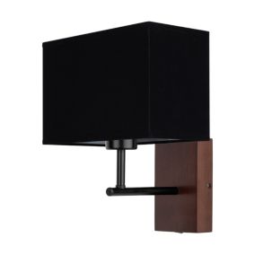 Drewniany Kinkiet SPOT Light 1xE27 Max.25W Drewno Bukowe Orzechowe FSC w Połączeniu z Czarnym Abażurem, 1 szt.
