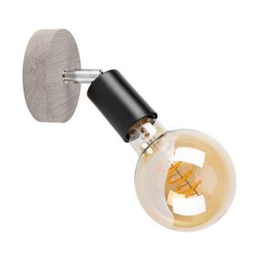 Drewniany Kinkiet SPOT Light  1xE27 Max.25W Sosna Szara FSC z Detalem Czerni, Polski Producent, 1 szt.