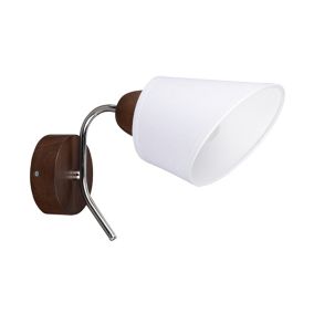 Drewniany Kinkiet SPOT Light  1xE27 Max.40W Drewno Bukowe Orzechowe z Białym Abażurem, Polski Producent, 1 szt.