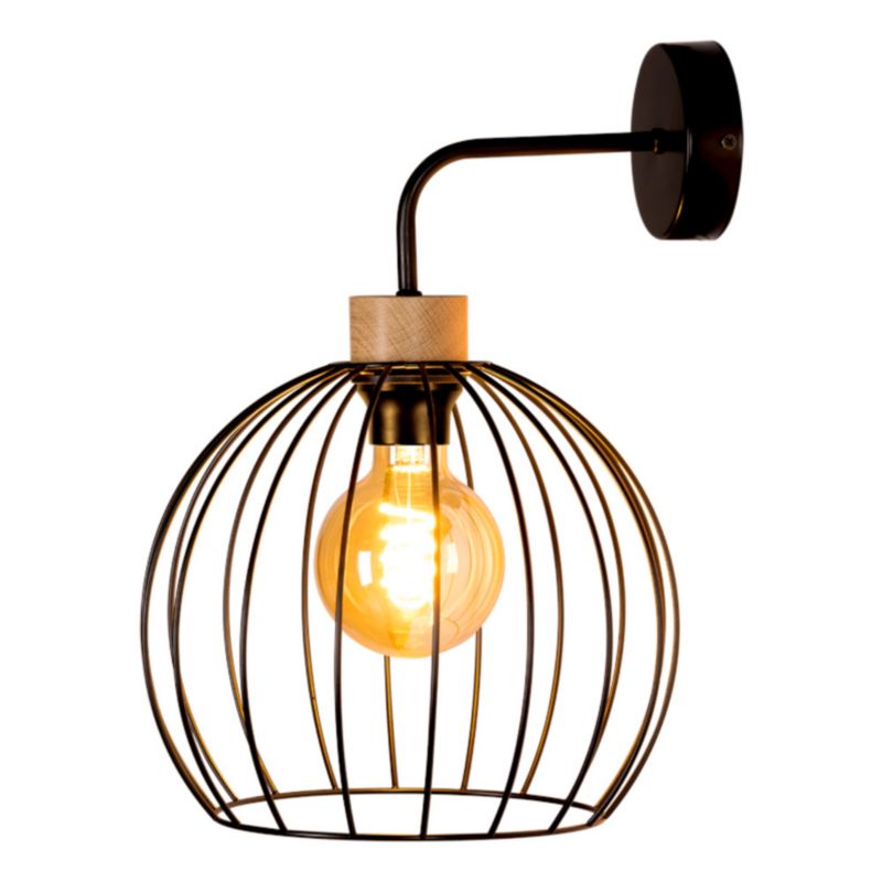 Drewniany Kinkiet SPOT Light 1xE27 Max.60W Dąb Olejowany FSC w Połączeniu z Czarnym Kloszem, Polski Producent, 1 szt.