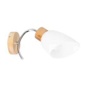 Drewniany Kinkiet SPOT Light  1xE27 Max.60W Naturalna Brzoza FSC z Białym Kloszem, Polski Producent, 1 szt.