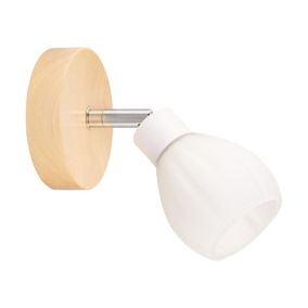 Drewniany Kinkiet SPOT Light  1xG9 LED 3W Naturalna Brzoza FSC z Białym Szklanym Kloszem, Polski Producent, 1 szt.