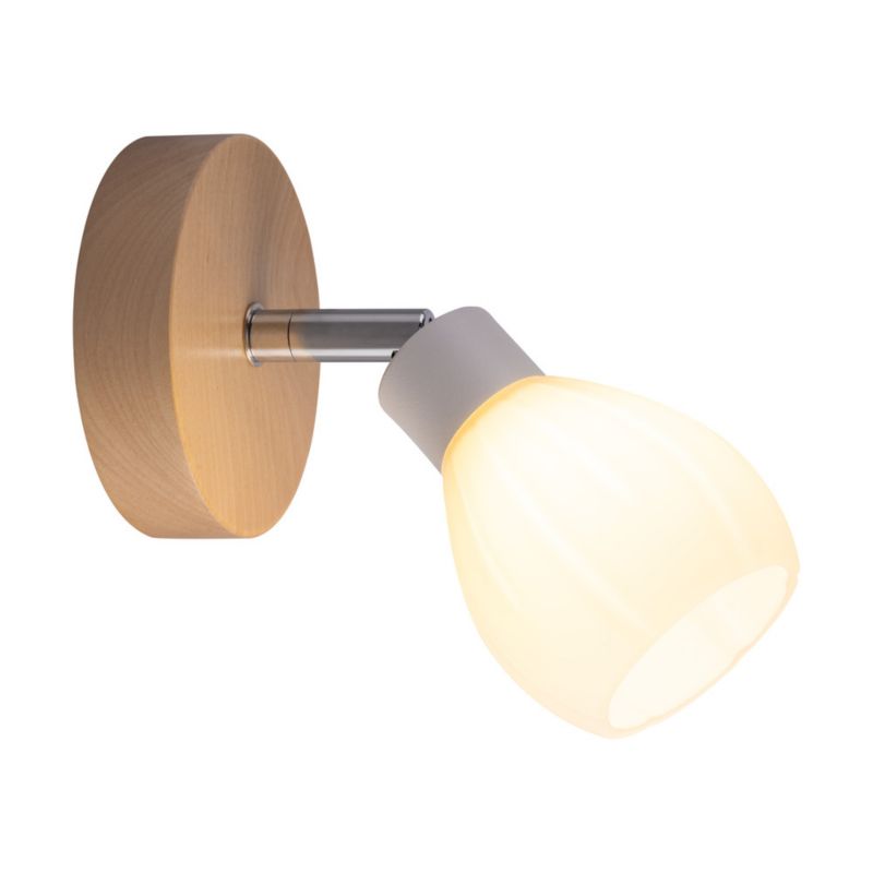 Drewniany Kinkiet SPOT Light  1xG9 LED 3W Naturalna Brzoza FSC z Białym Szklanym Kloszem, Polski Producent, 1 szt.