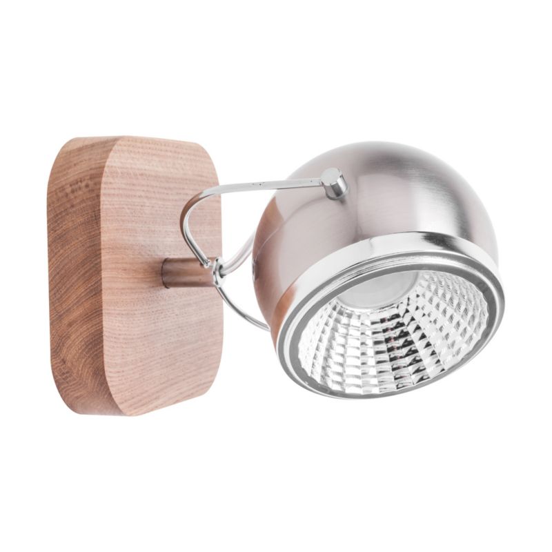 Drewniany Kinkiet SPOT Light  1xGU10 LED 6W Dąb Olejowany FSC z Chromowanym Kloszem, Polski Producent, 1 szt.