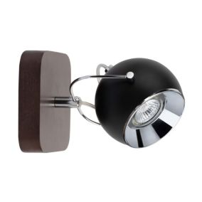 Drewniany Kinkiet SPOT Light Ball 1xGU10 LED 5W Drewno Bukowe Orzechowe FSC z Akcentem Czerni, Polski Producent, 1 szt.