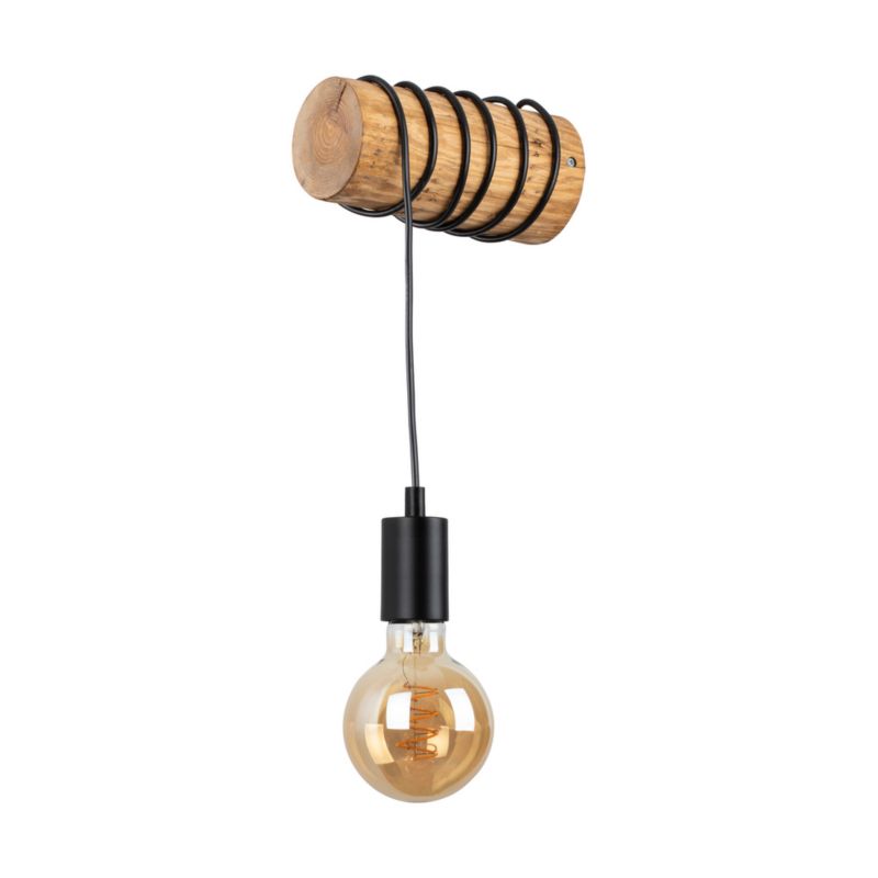Drewniany Kinkiet SPOT Light Trabo 1xE27 Max.25W Drewno Sosnowe Brązowe FSC z Detalem Czerni, Polski Producent, 1szt.