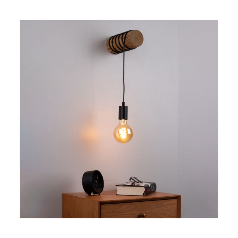 Drewniany Kinkiet SPOT Light Trabo 1xE27 Max.25W Drewno Sosnowe Brązowe FSC z Detalem Czerni, Polski Producent, 1szt.