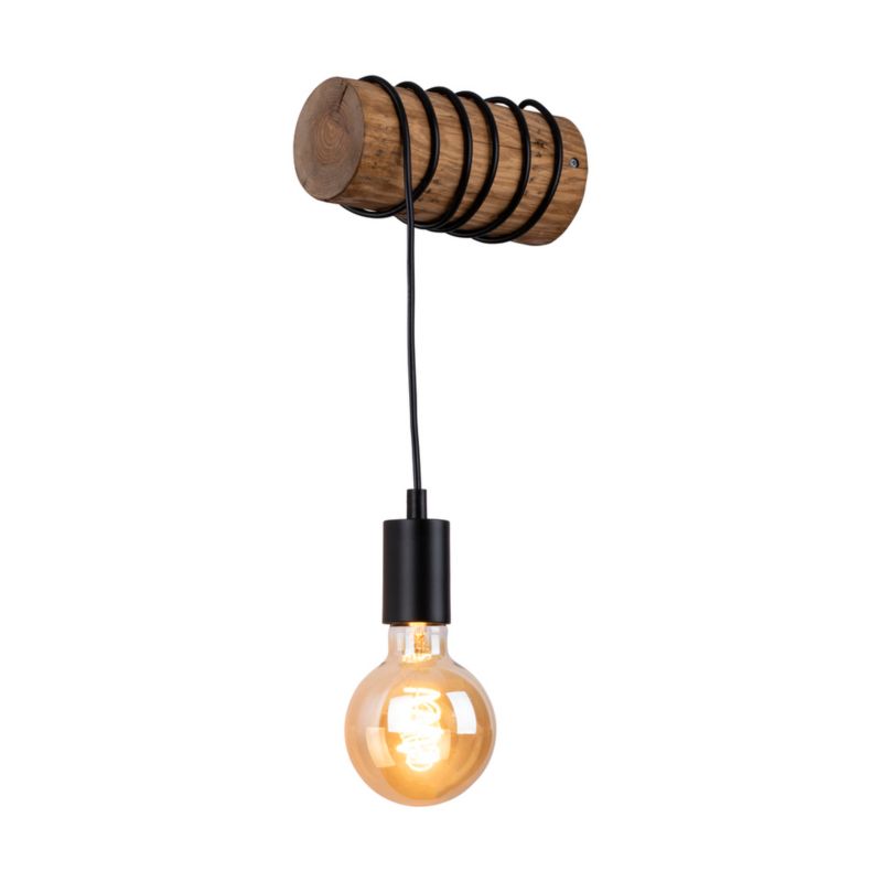 Drewniany Kinkiet SPOT Light Trabo 1xE27 Max.25W Drewno Sosnowe Brązowe FSC z Detalem Czerni, Polski Producent, 1szt.
