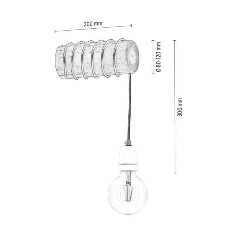 Drewniany Kinkiet SPOT Light Trabo 1xE27 Max.25W Sosna Szara FSC z Dodatkiem Białej Porcelany, Polski Producent, 1 szt.