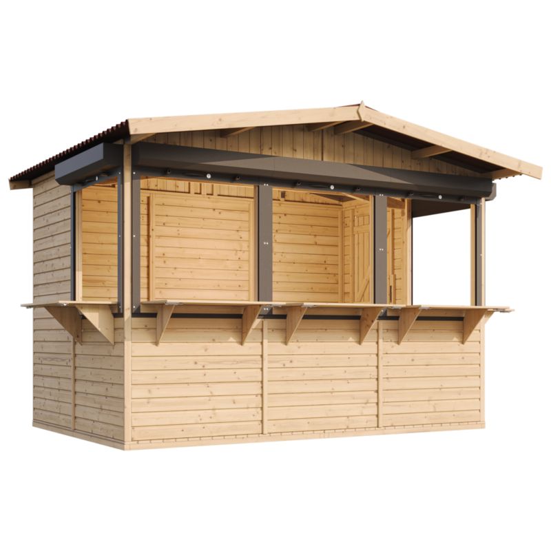 Drewniany kiosk handlowy Timbela M150BZ 6 m² z 5 roletami z zamkiem 1 szt.